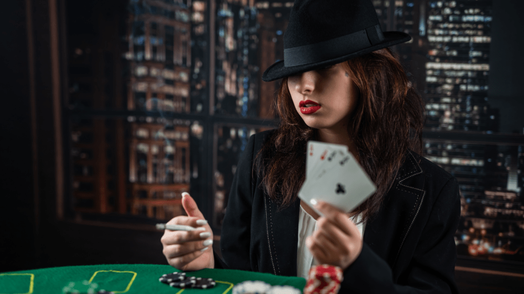 woman playing poker in casino