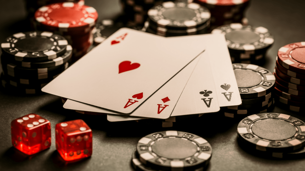 Poker cards and chips on gaming table