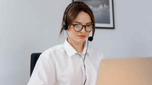 Woman wearing a headset