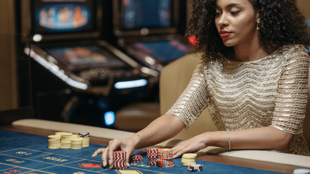 young woman playing poker